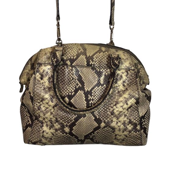 Michael Kors Riley Black Tan Beige Python Embossed Leather Satchel Crossbody - Picture 11 of 16